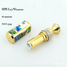 P134 4.3g low MOQ in stock ready to ship high quality luxury diamond head electroplated gold empty lipstick tube